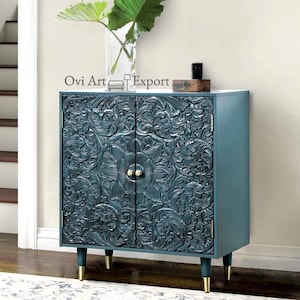 Victorian Floral Nightstand: Handcrafted Wood Bedside Table with Drawers