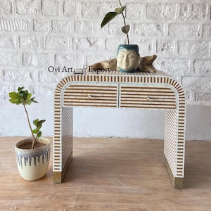 Wooden Waterfall Console Table 2 Drawers, Hall-Way Coffee Table/Entry Table, Console Table Furniture,Bone Inlay Furniture,Bone Inlay Desk