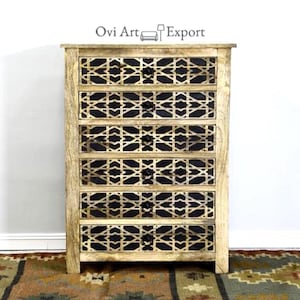 New Style Storage Cabinet/Sideboard, Hand-Carved Wooden Dresser with 6 Drawers, Boohoo Chic Chest of Drawers, Rustic Bedroom Furniture