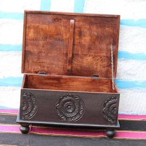 Wooden Carved Trunk Box,Wooden Storage Blanket Box,Home Decor Storage Trunk Box,Drawing-Room Coffee Table,Moroccan Handicraft Trunk