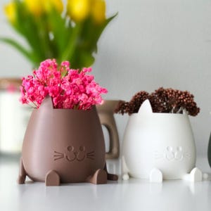 Cat Face Planter For Indoor Plants, Cute 3D Printed Pot For Cat Lovers, Succulent Planter And Kawaii Plant Decor