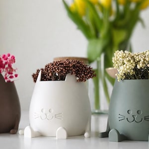 Cat Face Planter With Legs, 3D Printed Indoor Plant Pot For Succulents, Cute Cat Lover Desk Decor, PLA Home Accent