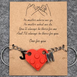 Personalised Heart Keyring Set - Interlocking Pair With Initials