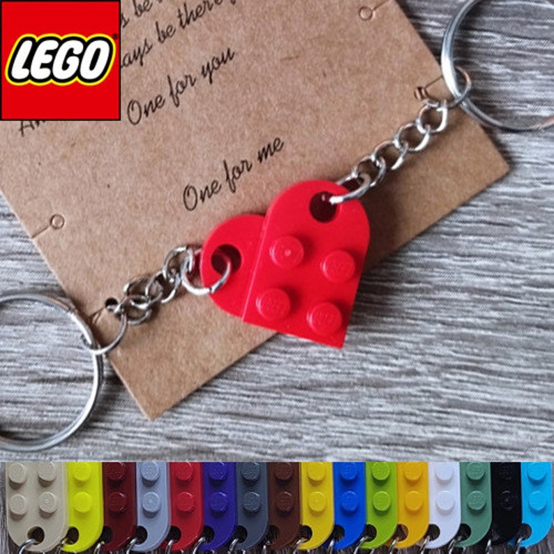 Authentic LEGO Heart Keychain Made with LEGO Bricks Handmade Birthday Wedding Mother's Day Love Keyring Couple Friendship Present Gift afbeelding 1