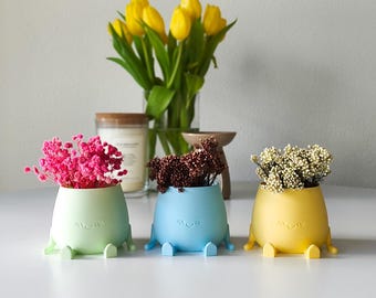 Happy Face Plant Pot With Legs - Cute Indoor Succulent Planter, 3D Printed Plant Lover Gift