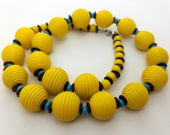 Yellow wooden bead necklace