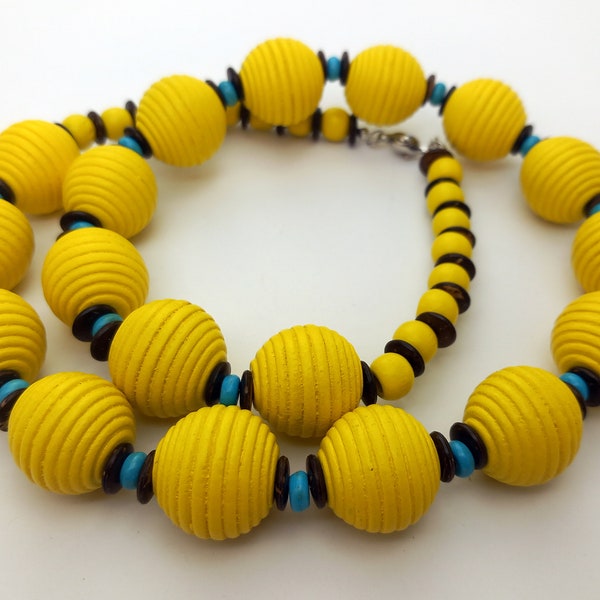 Yellow wooden bead necklace