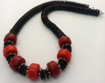 Coconut Disk Short Beads with Vintage Plastic Beads