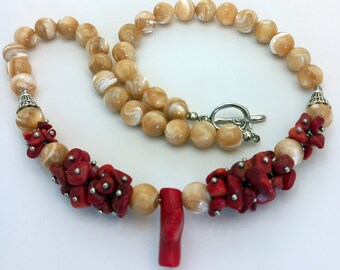 Coral and shell beads.
