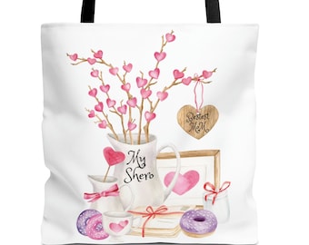 Borsa tote per mamma con cuore floreale, design "My Shero"