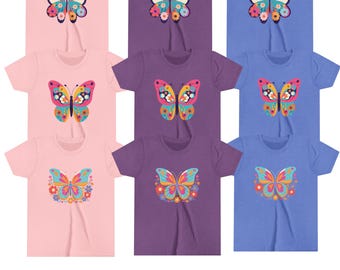 Girls Butterfly T-Shirt: Colorful Graphic Tee, Kids Summer Clothing