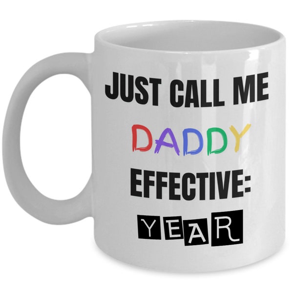 Custom Year First-Time Dad Mug - Ideal Gift for New Parents, Father's Day Present White Glossy Coffee Mug, New Mom to New Dad