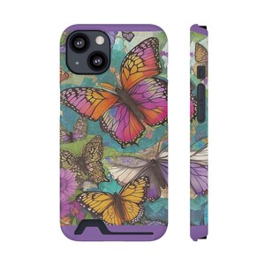 Glänzende Handyhülle, bezaubernder Schmetterling, Kartenhalter inklusive, stilvolles Handyzubehör, glänzende Kunst Handyhülle, Schmetterlingsliebhaber