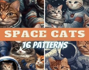Space Cats Kitten Digital Pattern Background Prints Astronaut