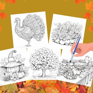 5 Printable Thanksgiving Coloring Pages For Kids and Adults  Instant Download