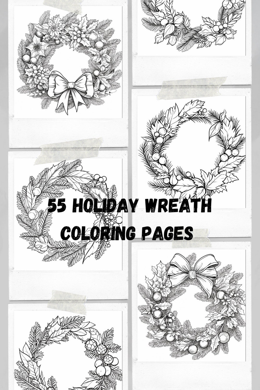 55 Printable Holiday Wreath Printable Instant Download Coloring Pages ...