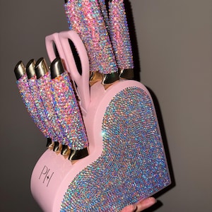 Bedazzled 10 Piece Cutlery Block Set - Heart Shaped Counter Block - Personalized