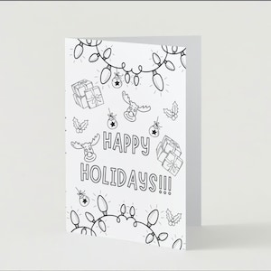 Pagina da colorare con biglietti di auguri pieghevoli e stampabili per le feste e il Natale, un'attività fantastica per i bambini di tutte le età.