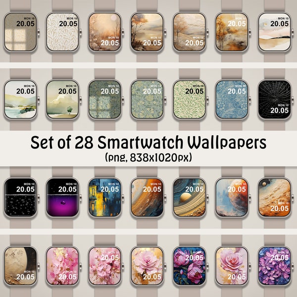 Smartwatch Wallpaper Mega Pack - 28 Ready-to-Use Designs for Apple, Samsung, Fitbit | Instant Digital Download | Custom Watch Faces