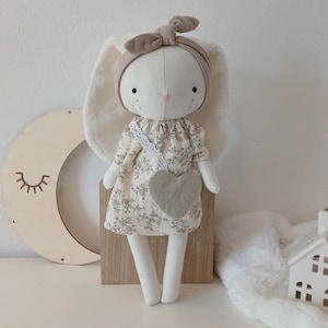 Zoeline bunny doll, rag doll, handmade collectible doll