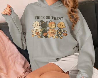 Cute Trick or Treat Dog Sweatshirt/Hoodie, Womens Halloween Shirt, Cute Fall Shirt, Spooky Season Shirt, Gift For Halloween