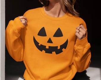 Halloween Pumpkin Face Sweatshirt/Hoodie, Womens Halloween Shirt, Cute Fall Shirt, Spooky Season Shirt, Gift For Halloween