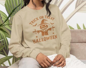 Halloween Scarecrow Trick or Treat Sweatshirt/Hoodie, Womens Halloween Shirt, Cute Fall Shirt, Spooky Season Shirt, Gift For Halloween