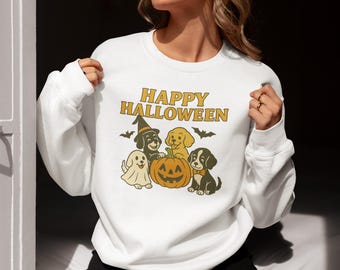 Cute Puppy Happy Halloween Sweatshirt/Hoodie, Womens Halloween Shirt, Cute Fall Shirt, Spooky Season Shirt, Gift For Halloween