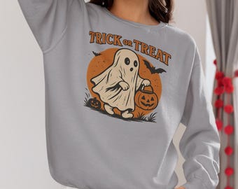 Ghost Trick or Treat Sweatshirt/Hoodie, Womens Halloween Shirt, Cute Fall Shirt, Spooky Season Shirt, Gift For Halloween