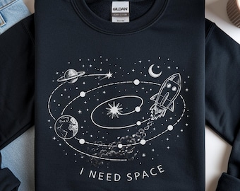 I Need Space Sweatshirt, Funny Space Lover Crewneck, Astronomy Rocket Graphic Sweater, Introvert Galaxy Gift