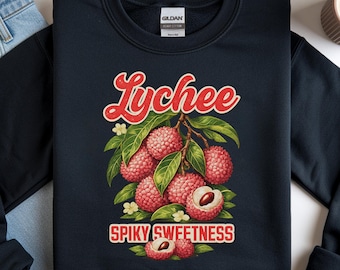 Vintage Lychee Fruit Sweatshirt, Tropical Fruit Graphic Crewneck, Cute Foodie Aesthetic Pullover