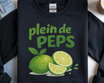 Plein De Peps Lime Sweatshirt, Cute Citrus Graphic Crewneck, Fresh Fruit Aesthetic Pullover