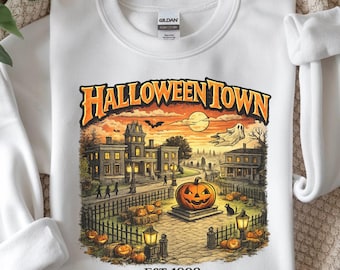 Halloween Town Est. 1998 Sweatshirt, Vintage Spooky Season Crewneck, Pumpkin Halloween Village Fall Graphic Pullover