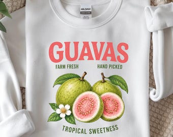Vintage Guava Fruit Sweatshirt, Tropical Fruit Graphic Crewneck, Farm Fresh Aesthetic Pullover