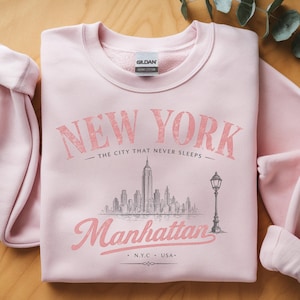 ニューヨークスウェットシャツ、マンハッタンクルーネック、NYCスカイラインスウェットシャツ、ヴィンテージニューヨークセーター、ニューヨークシティプルオーバー、NYC観光お土産シャツ