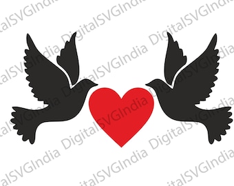 Colombe Couple SVG, signe de la paix, coeur, Silhouette Cricut (téléchargement numérique)