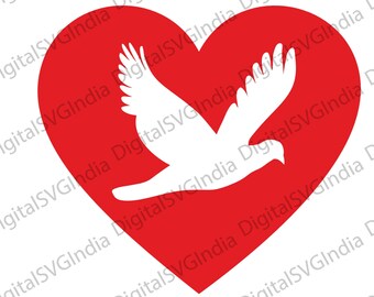 Colombe coeur SVG, amour oiseau Vector Clipart (téléchargement numérique)