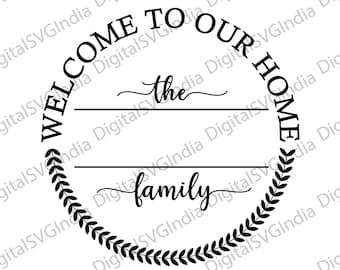 Placa de boas-vindas com o nome da família em SVG, monograma para porta de entrada (download digital)