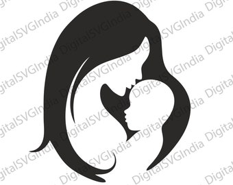 Silueta de madre e hija SVG, archivo de corte de camiseta de mamá (descarga digital)