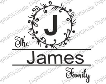 Split Monogram SVG, Floral Family Name Frame (Digital Download)