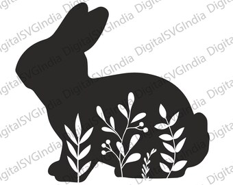 Floral Easter Bunny svg, Spring Rabbit Cut Files (svg, png, dxf)