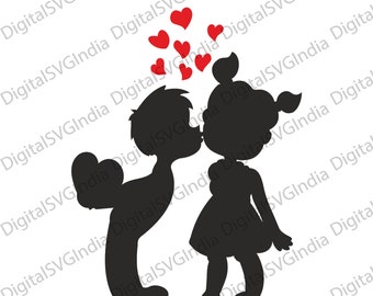 Silueta de pareja besándose SVG, clipart de San Valentín (archivo digital)