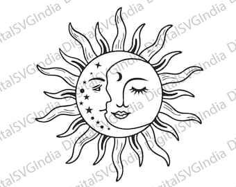 Celestial Sun and Moon SVG, Bohemian Eclipse Cut File (Digital Download)