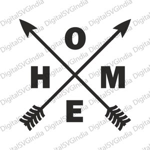 Puede incluir: Diseño gráfico en blanco y negro con la palabra "HOME". Las letras están dispuestas alrededor del centro. Dos flechas negras se cruzan, formando una "X", con la palabra "HOME" en el centro.