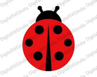 Puede incluir: Ilustración de una mariquita roja con puntos negros y una cabeza negra. La mariquita tiene una línea negra vertical en el centro de su espalda. La imagen es un diseño gráfico sencillo, ideal para pegatinas o manualidades.