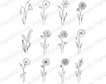 Geboortemaand bloem SVG-bundel, wilde bloemen clipart (digitale download)