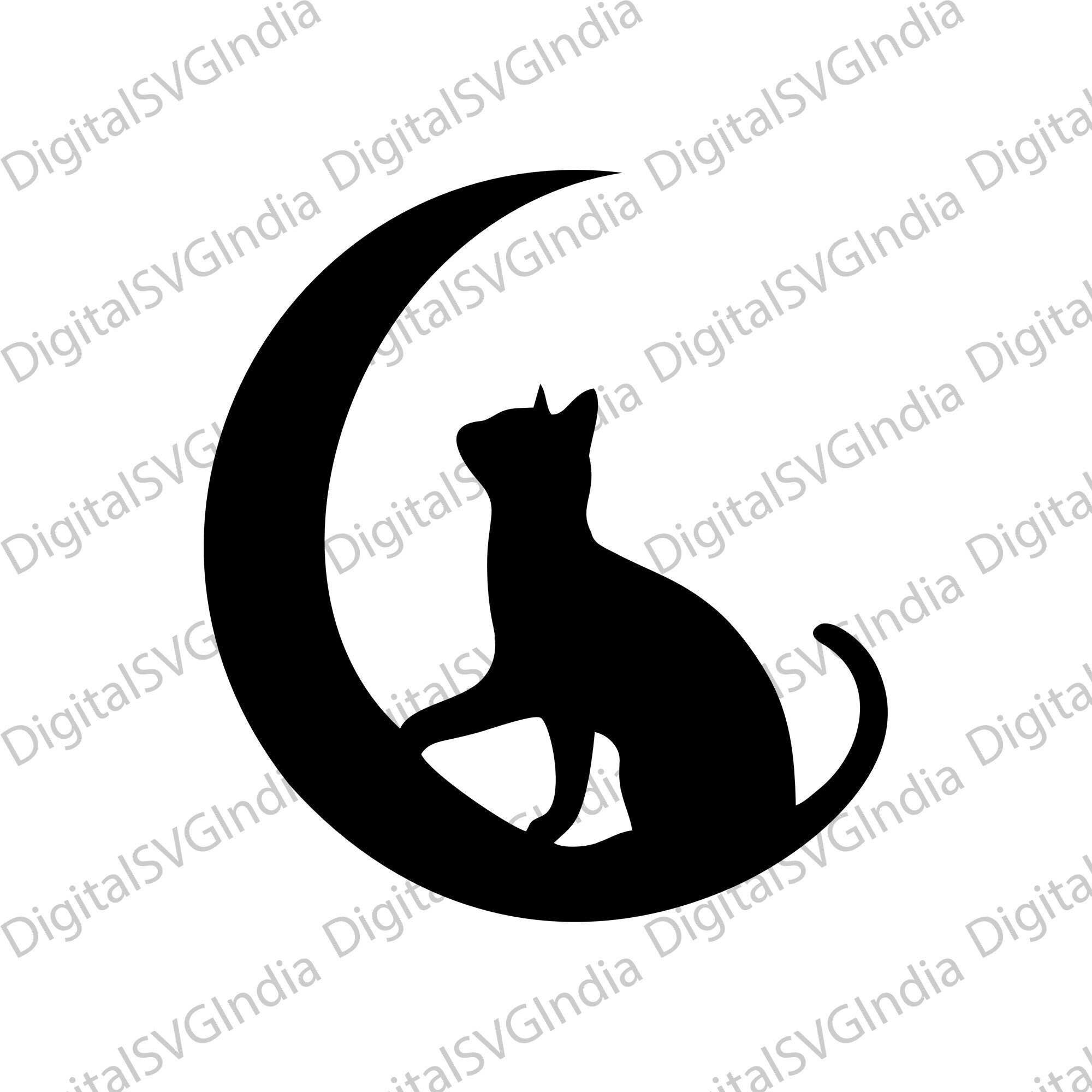 Moon Cat SVG, Celestial Cat SVG Silhouette Cameo & Cricut, Moon Star