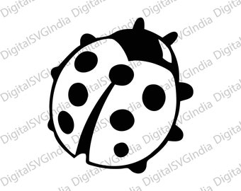 Puede incluir: Ilustración en blanco y negro de una mariquita. La mariquita tiene un cuerpo redondeado con puntos negros en sus alas blancas. La imagen es un diseño gráfico sencillo.