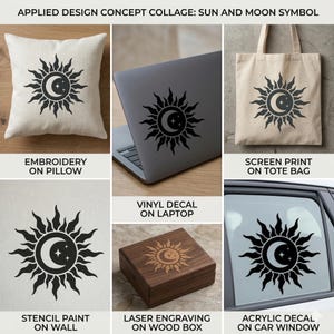 Archivo SVG de Sol y Luna Celestial, Universo Boho, Eclipse (Descarga digital)