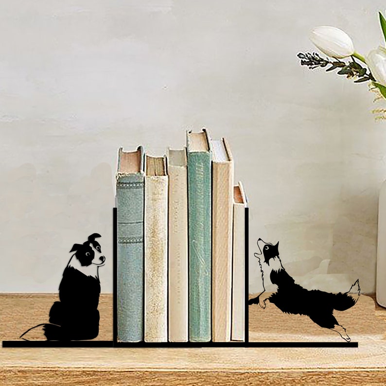 Cut Dog Bookend, Border Collie Bookends, Dog Lover Metal Book Ends